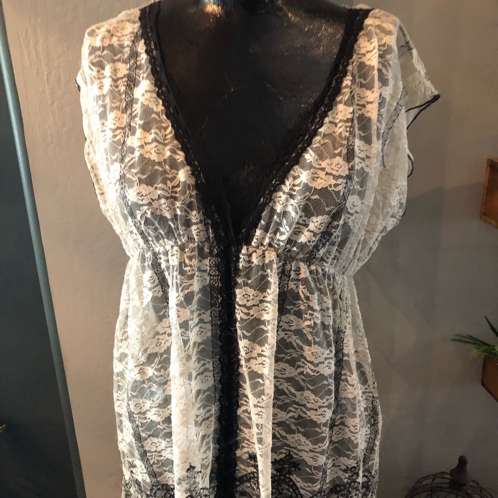 Black and white lace blouse